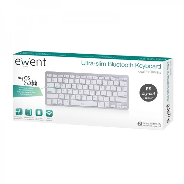 Ewent teclado bluetooth ios/android/win slim plata