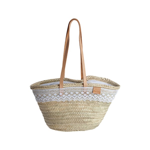 Bolso nova de palma con puntilla y asas